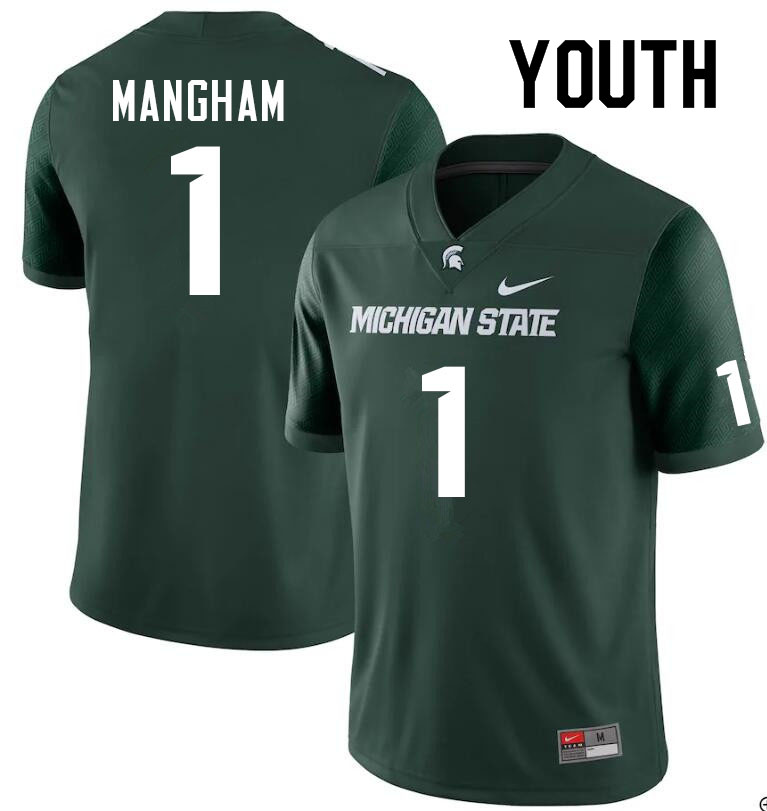 Youth #1 Jaden Mangham Michigan State Spartans College Football Jerseys Sale-Green